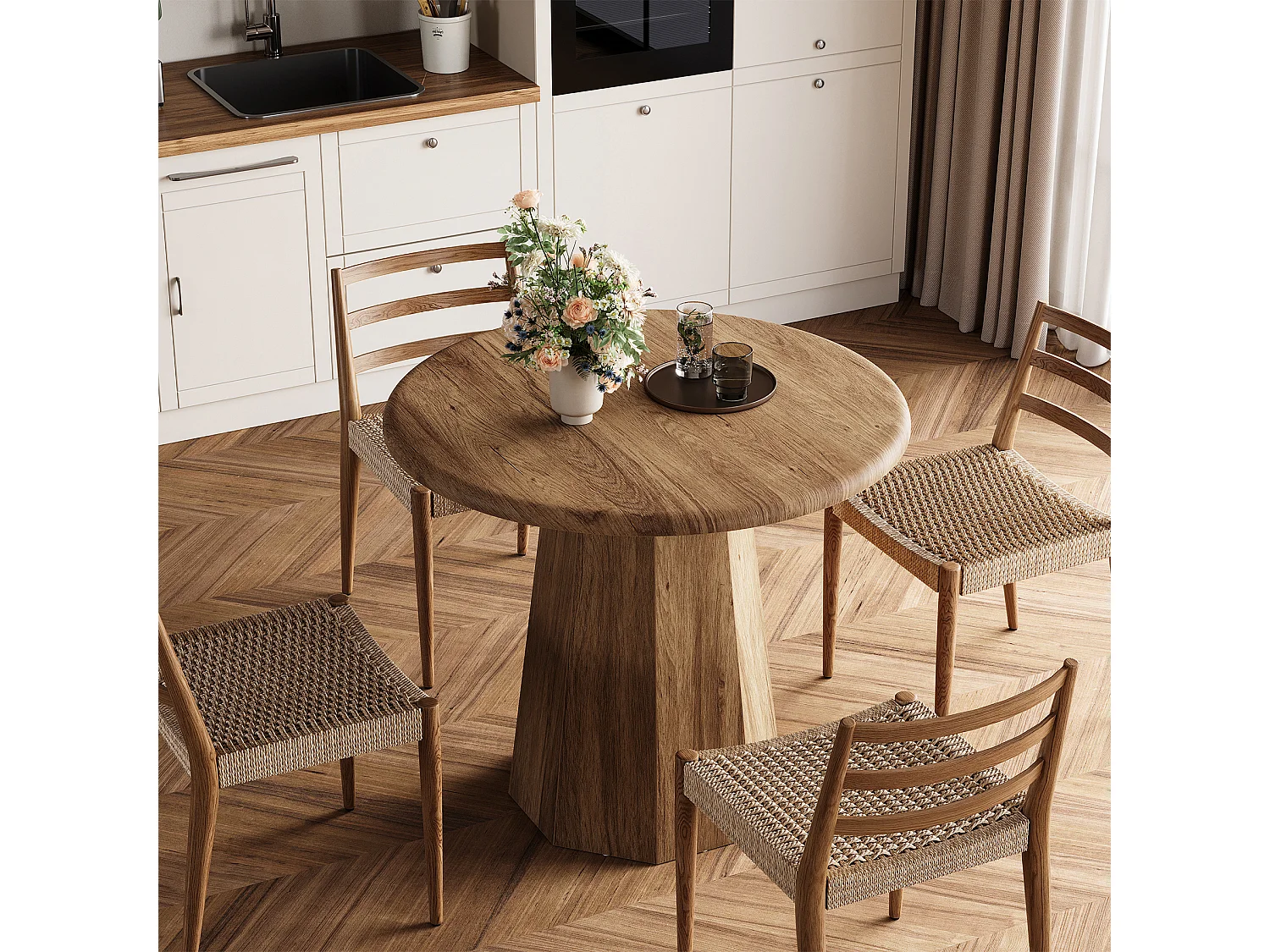 Petite table ronde pour 2 à 4 personnes, table de cuisine de 80 cm avec piètement octogonal pour salle à manger