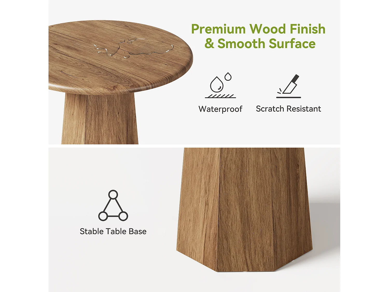 Petite table ronde pour 2 à 4 personnes, table de cuisine de 80 cm avec piètement octogonal pour salle à manger