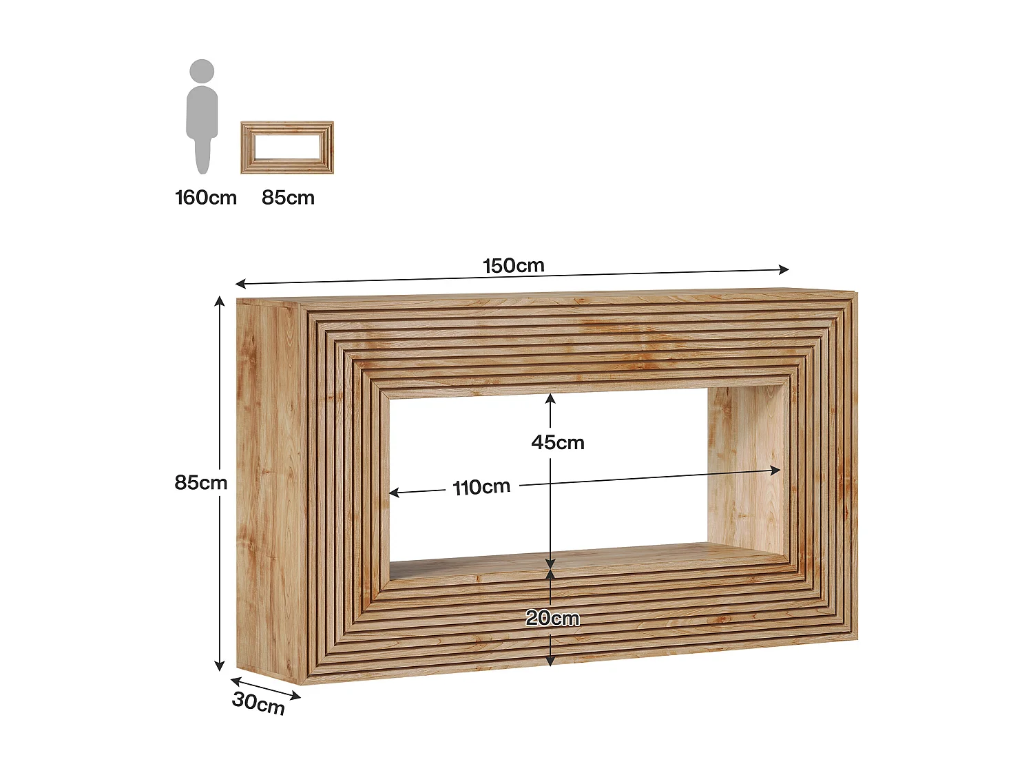 Tavolo consolle da 150 cm, tavolo da ingresso scanalato in stile rustico con spazio di archiviazione, tavolo lungo da divano dietro il divano