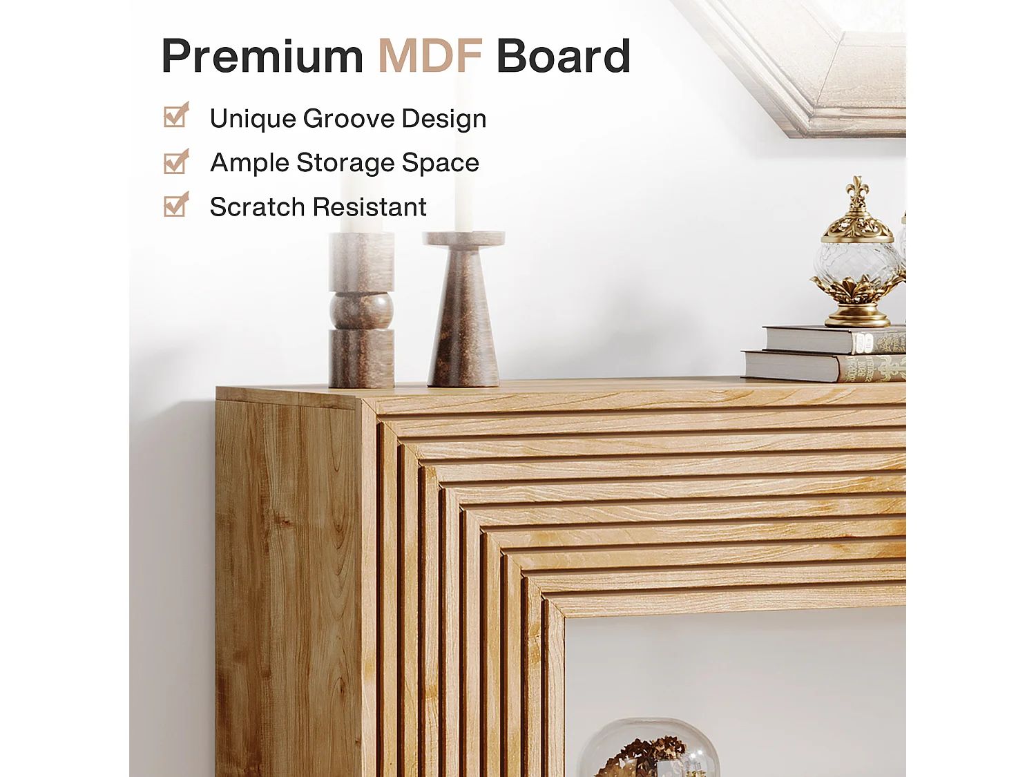 Mesa de Console de 150cm, Mesa de Entrada Rustica com Afloramentos e Armazenamento, Mesa Longa para Sofá Atrás do Canape