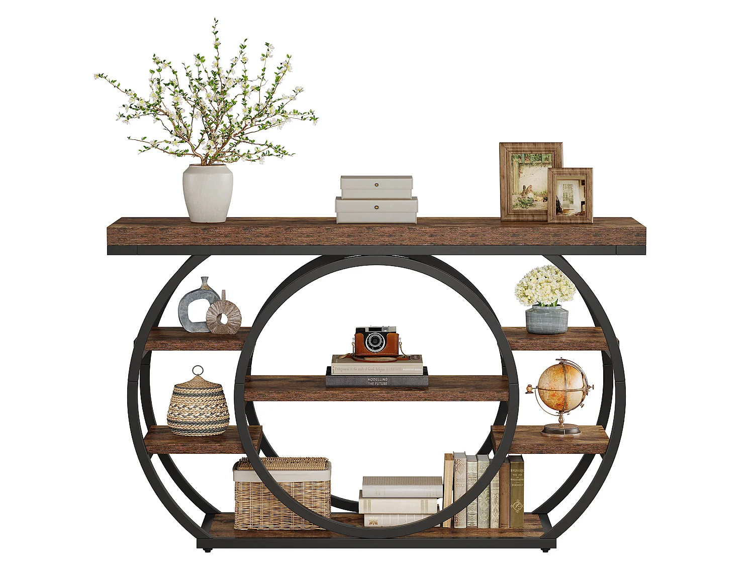 Console de 120 cm, table d'entrée industrielle à 5 niveaux avec structure en métal