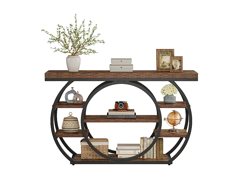 Console de 120 cm, table d'entrée industrielle à 5 niveaux avec structure en métal