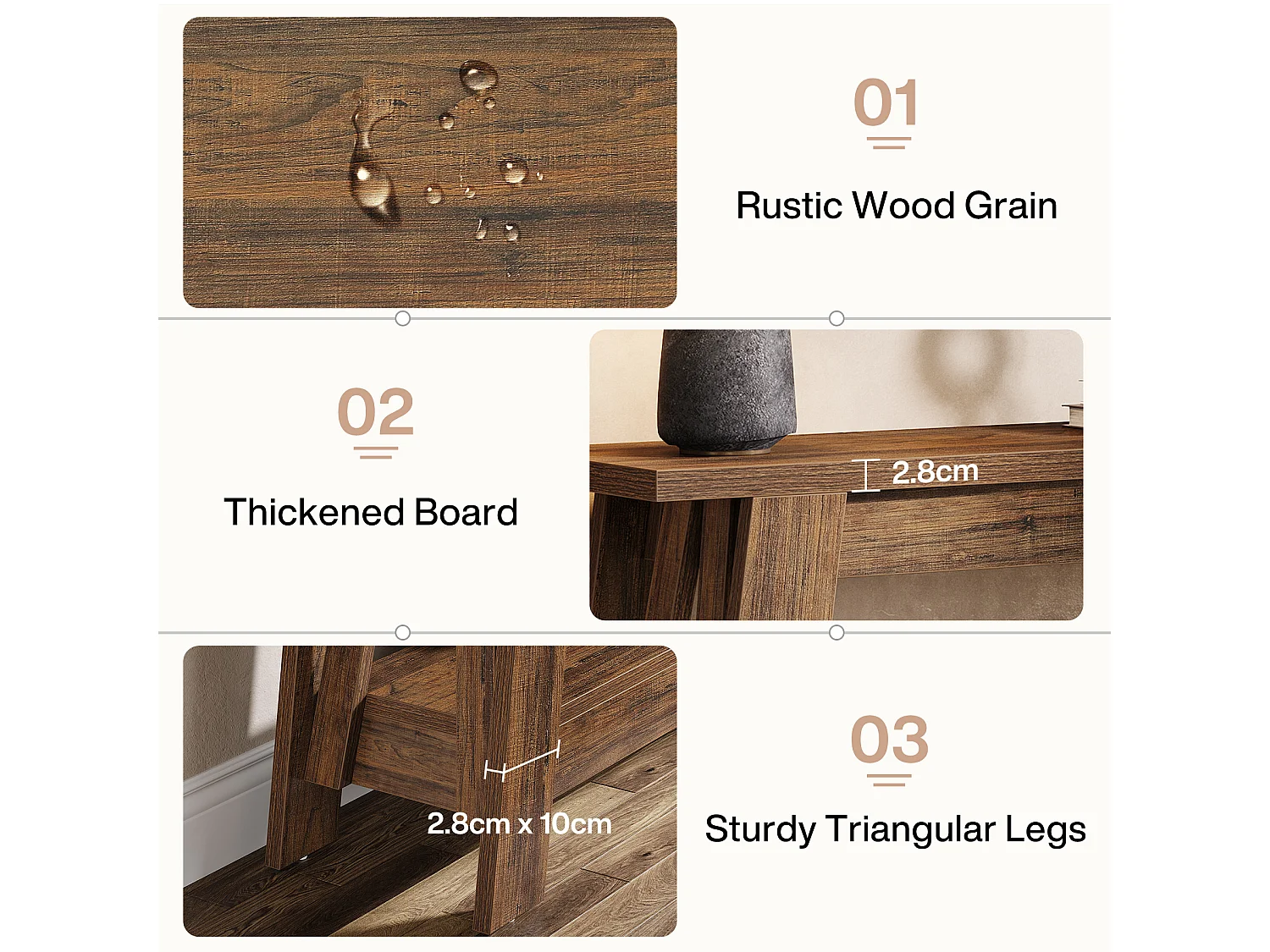 Console de style campagnard de 105 cm, table d'entrée à 2 niveaux avec rangement