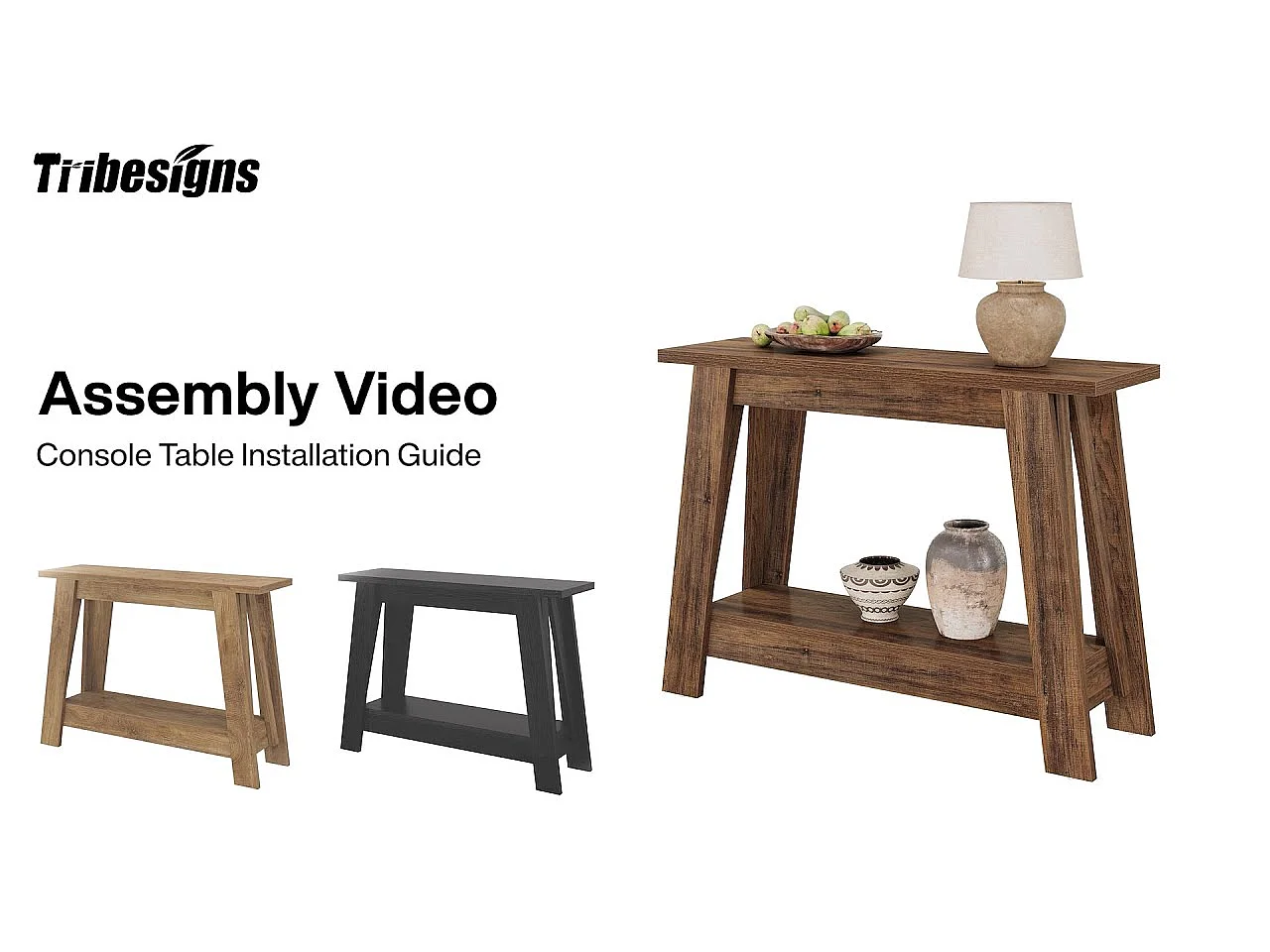 Console de style campagnard de 105 cm, table d'entrée à 2 niveaux avec rangement