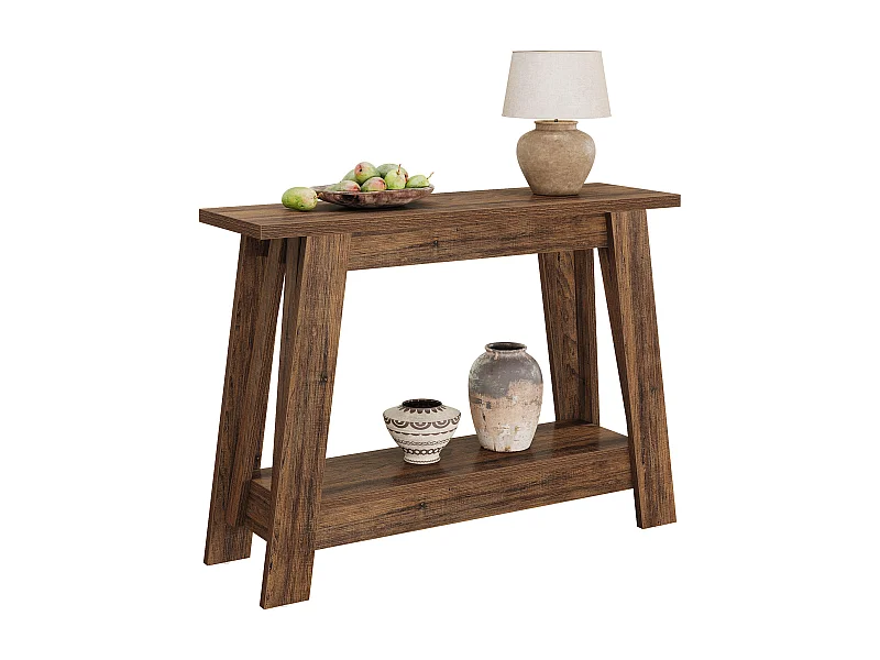 Console de style campagnard de 105 cm, table d'entrée à 2 niveaux avec rangement