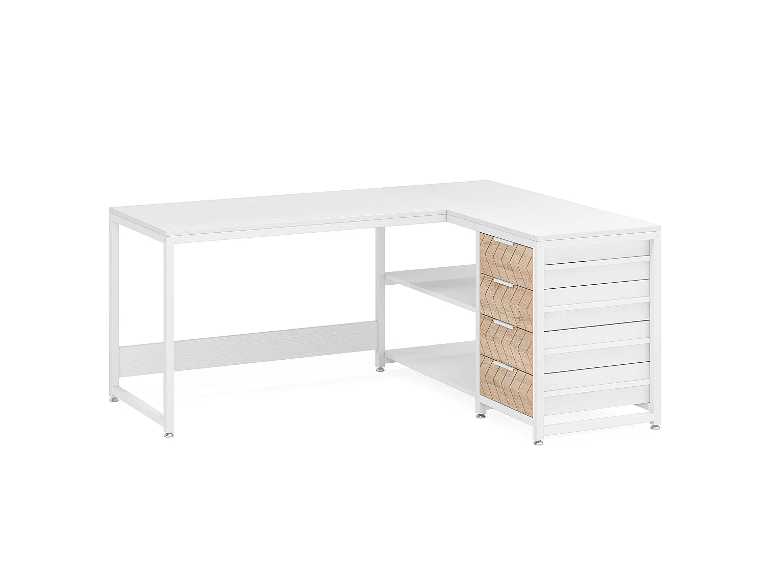 Bureau d'ordinateur en forme de L avec tiroirs de rangement, bureau d'angle réversible