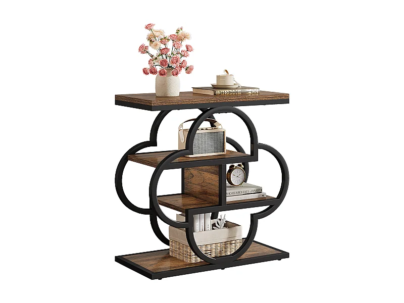 Table d'appoint étroite, petite table de chevet en bois à 4 niveaux avec cadre en métal incurvé
