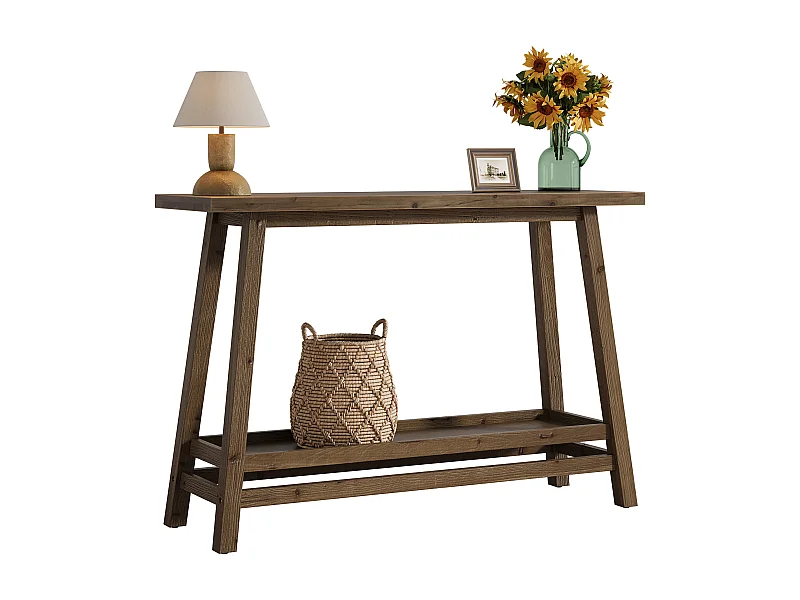 Table console d'entrée en bois massif de 105 cm avec étagère de rangement, 2 niveaux