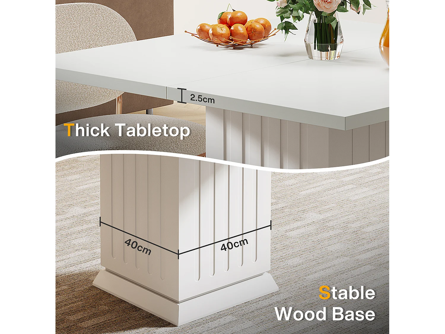 Table de salle à manger carrée avec 2 sets de table, petite table de cuisine blanche pour 4 personnes