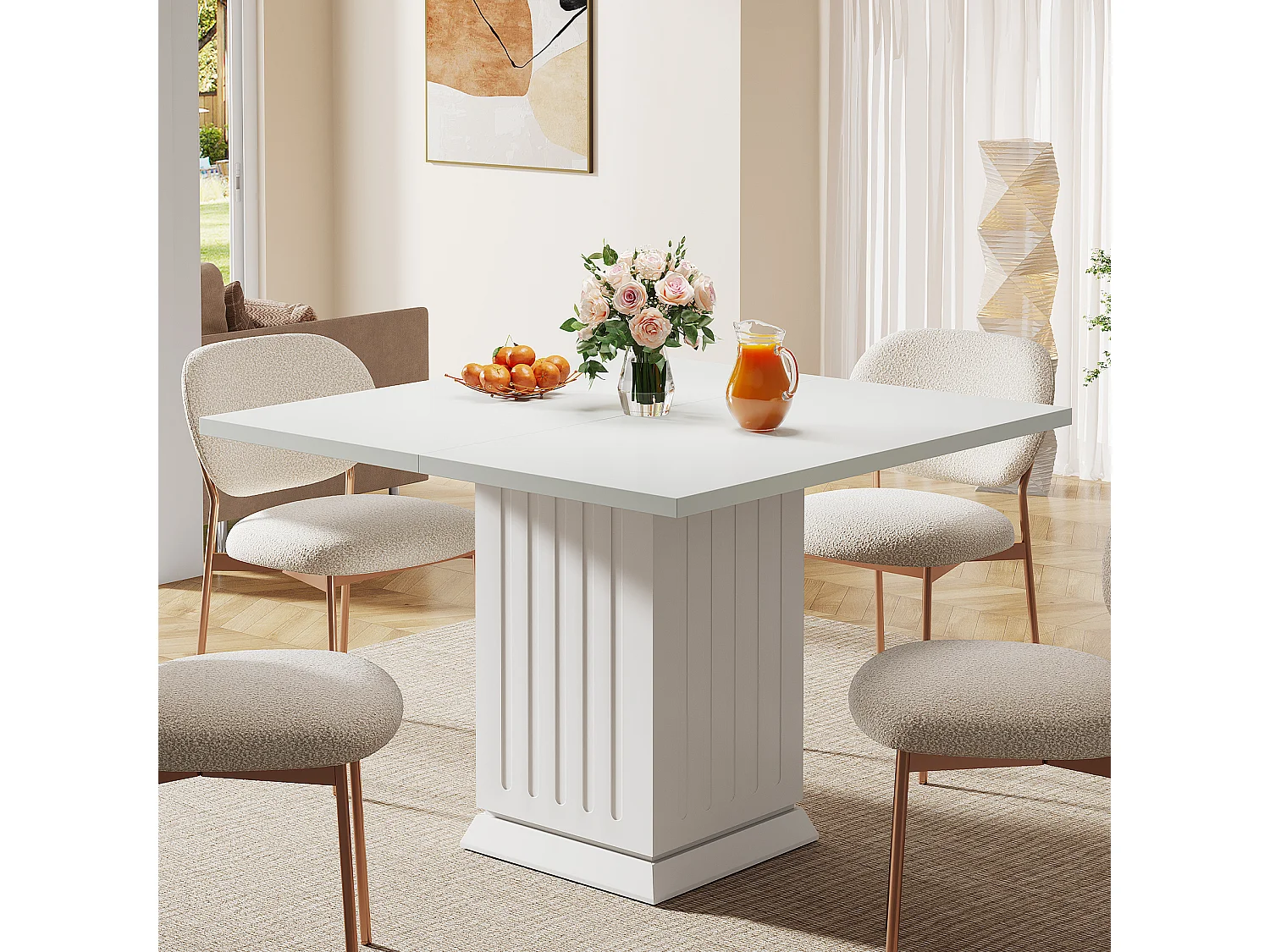 Table de salle à manger carrée avec 2 sets de table, petite table de cuisine blanche pour 4 personnes