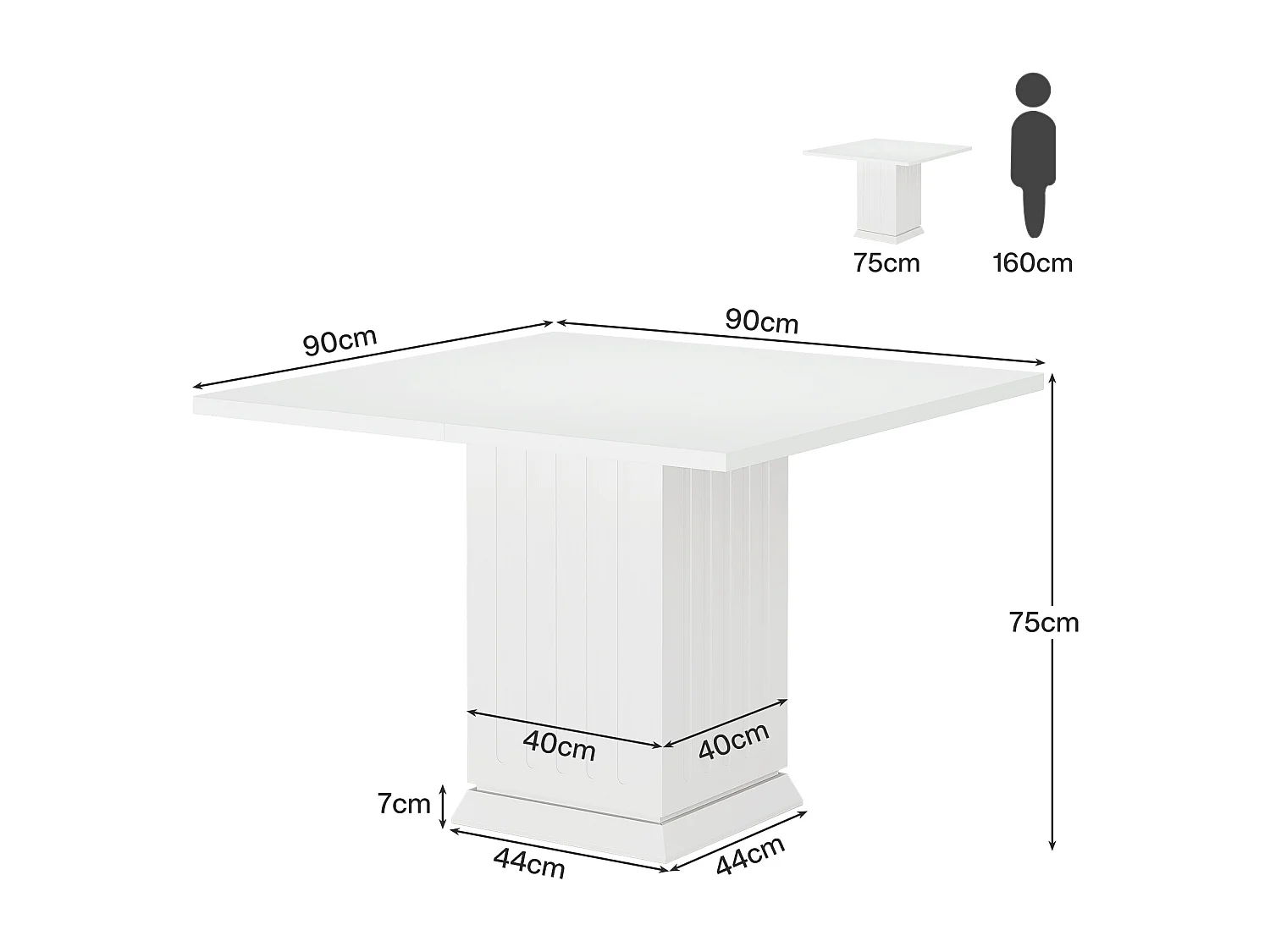 Table de salle à manger carrée avec 2 sets de table, petite table de cuisine blanche pour 4 personnes