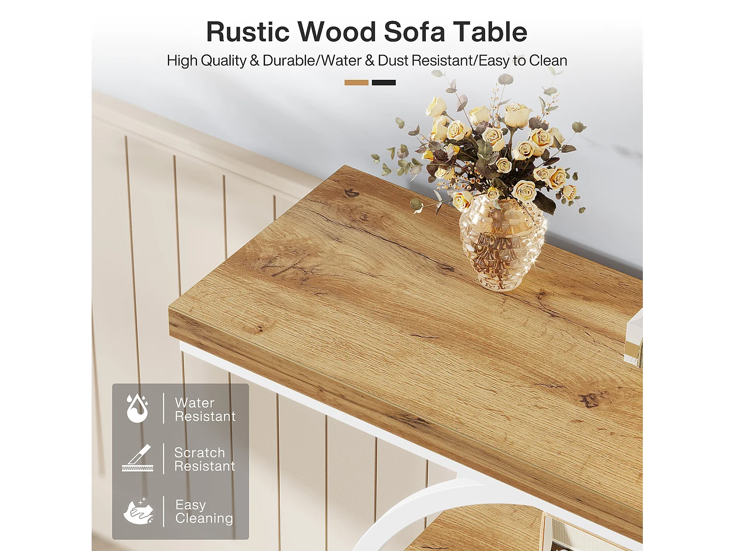 Console de 105 cm, table d'appoint industrielle à 4 niveaux avec piètement circulaire