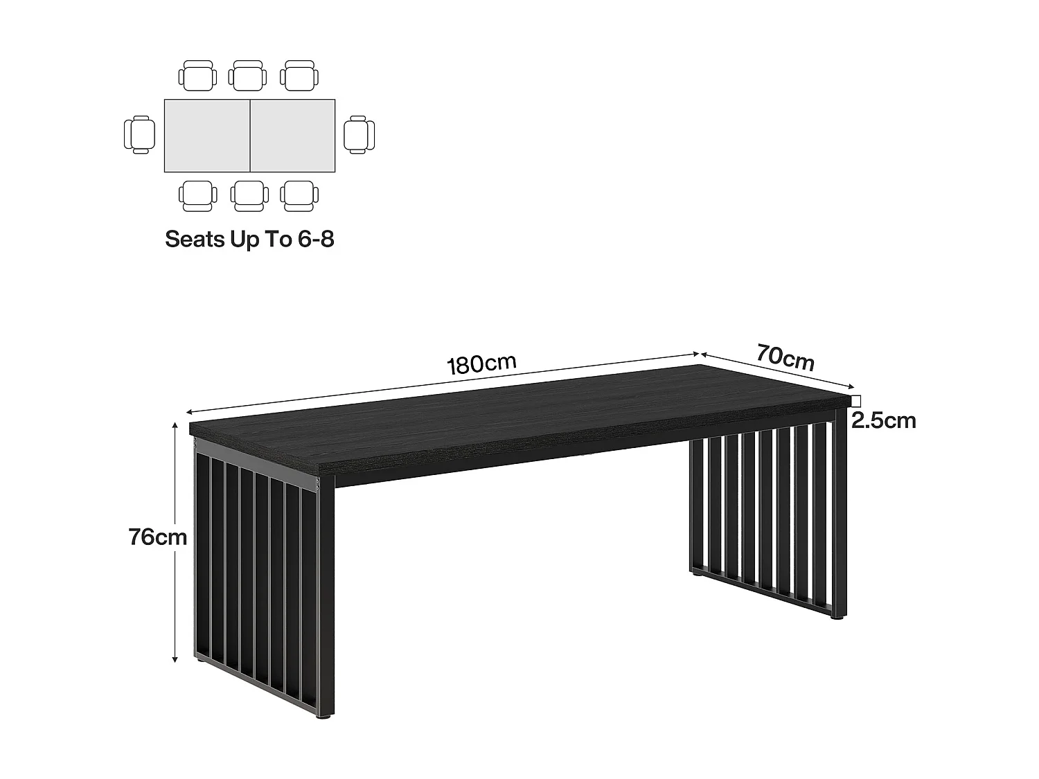 Schreibtisch 180 cm, großer Computertisch, PC-Tisch, Bürotisch, Arbeitsplatz für Home Office