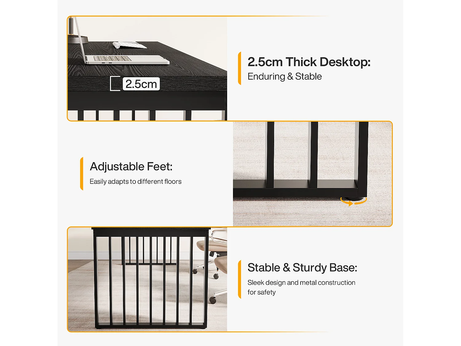 Schreibtisch 180 cm, großer Computertisch, PC-Tisch, Bürotisch, Arbeitsplatz für Home Office