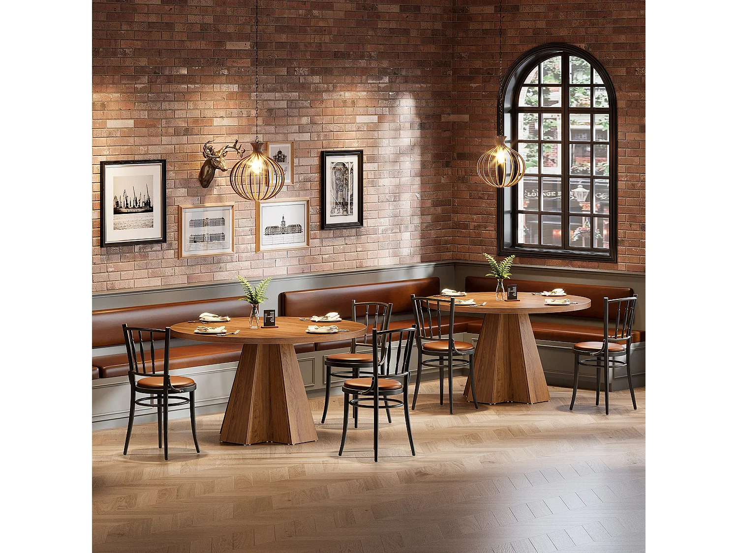 Table de salle à manger ronde pour 4 personnes, table de cuisine ronde avec pied central