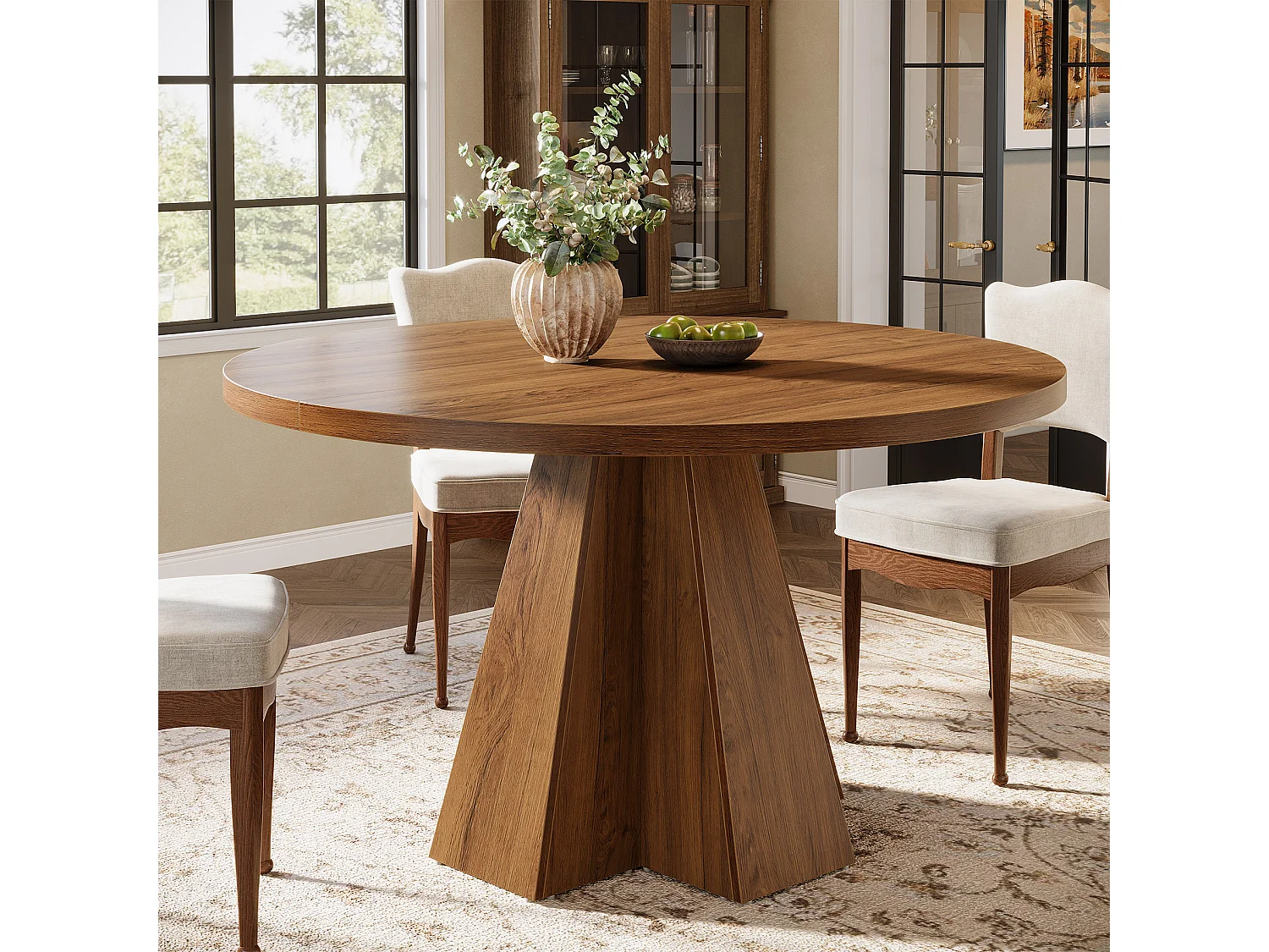 Table de salle à manger ronde pour 4 personnes, table de cuisine ronde avec pied central