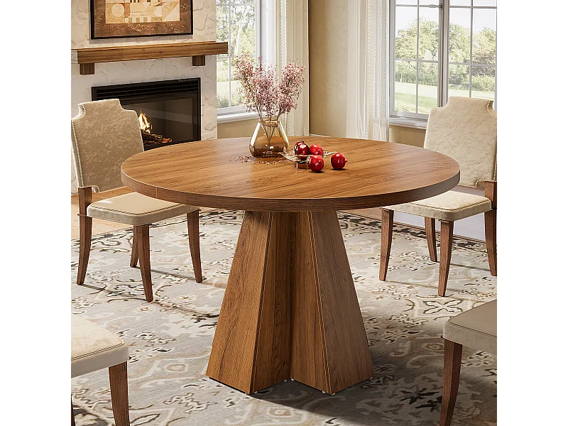 Table de salle à manger ronde pour 4 personnes, table de cuisine ronde avec pied central