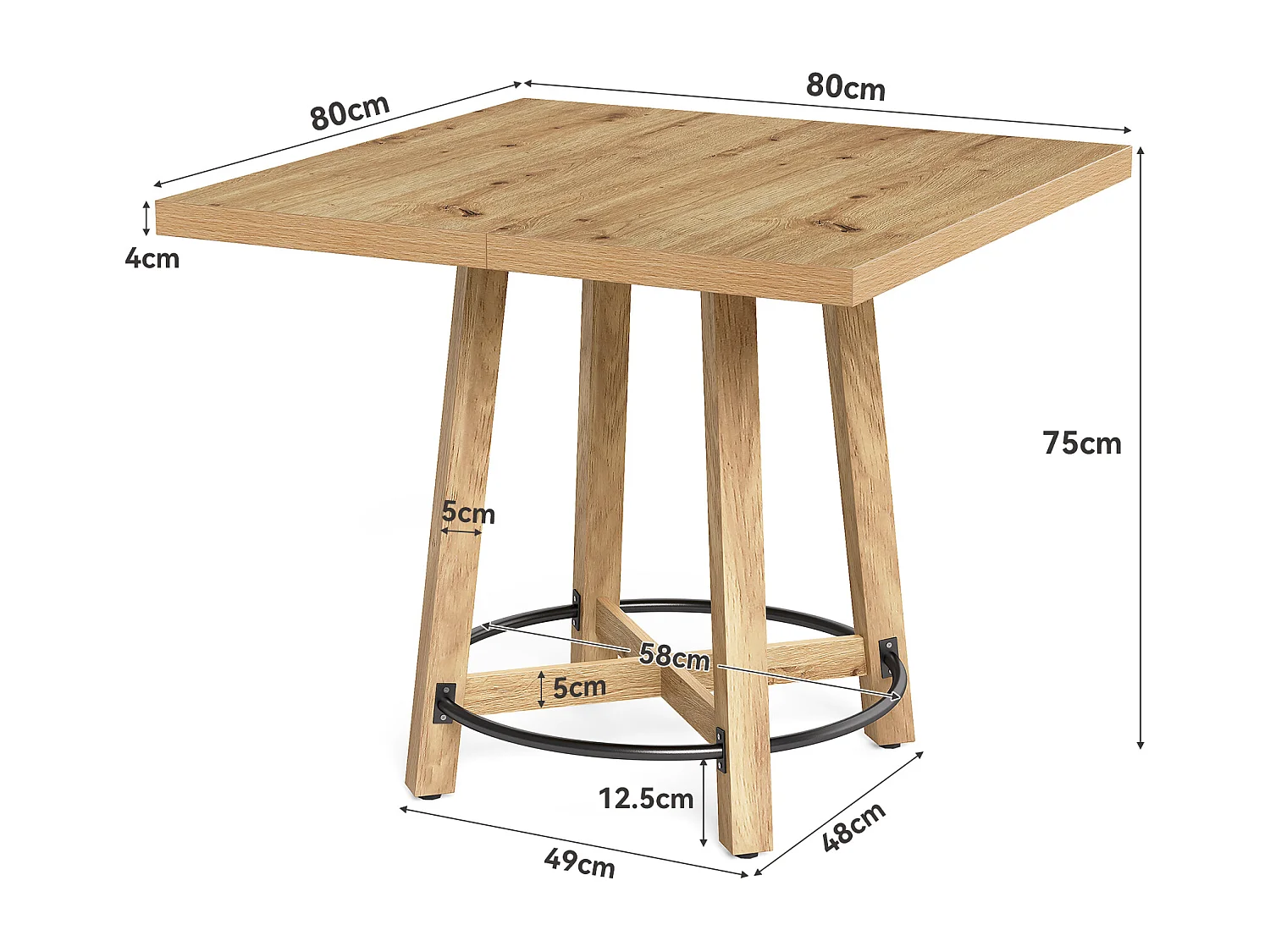 Table à manger moderne, table de cuisine carrée pour petits espaces, idéale pour 2 à 4 personnes