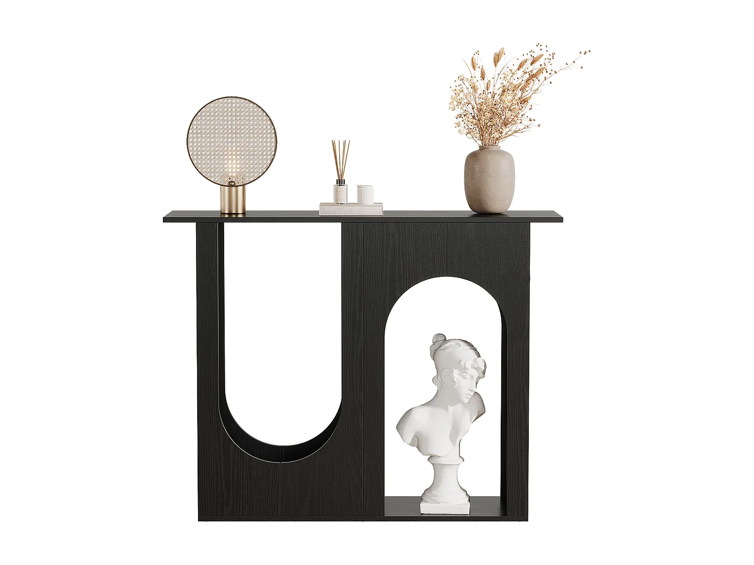 100 cm czarny stolik kawowy, wąska konsola za kanapą o łukowym kształcie, nowoczesna konsola do przedpokoju