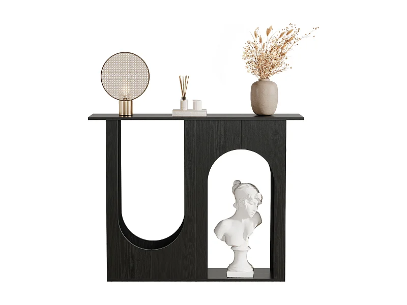 100 cm czarny stolik kawowy, wąska konsola za kanapą o łukowym kształcie, nowoczesna konsola do przedpokoju