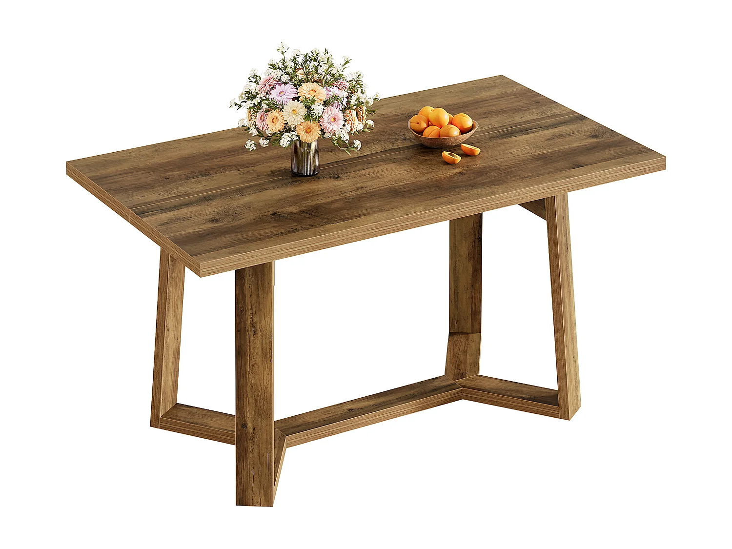 Table à manger pour 4 personnes, table de cuisine marron avec pieds robustes 120 x 80 x 75 cm