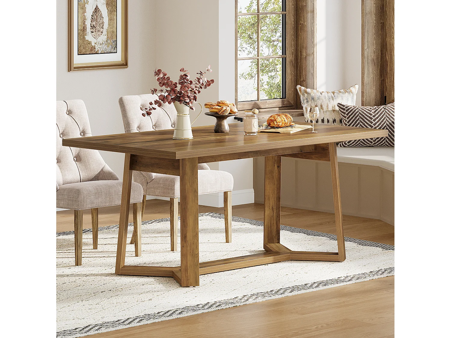 Table à manger pour 4 personnes, table de cuisine marron avec pieds robustes 120 x 80 x 75 cm