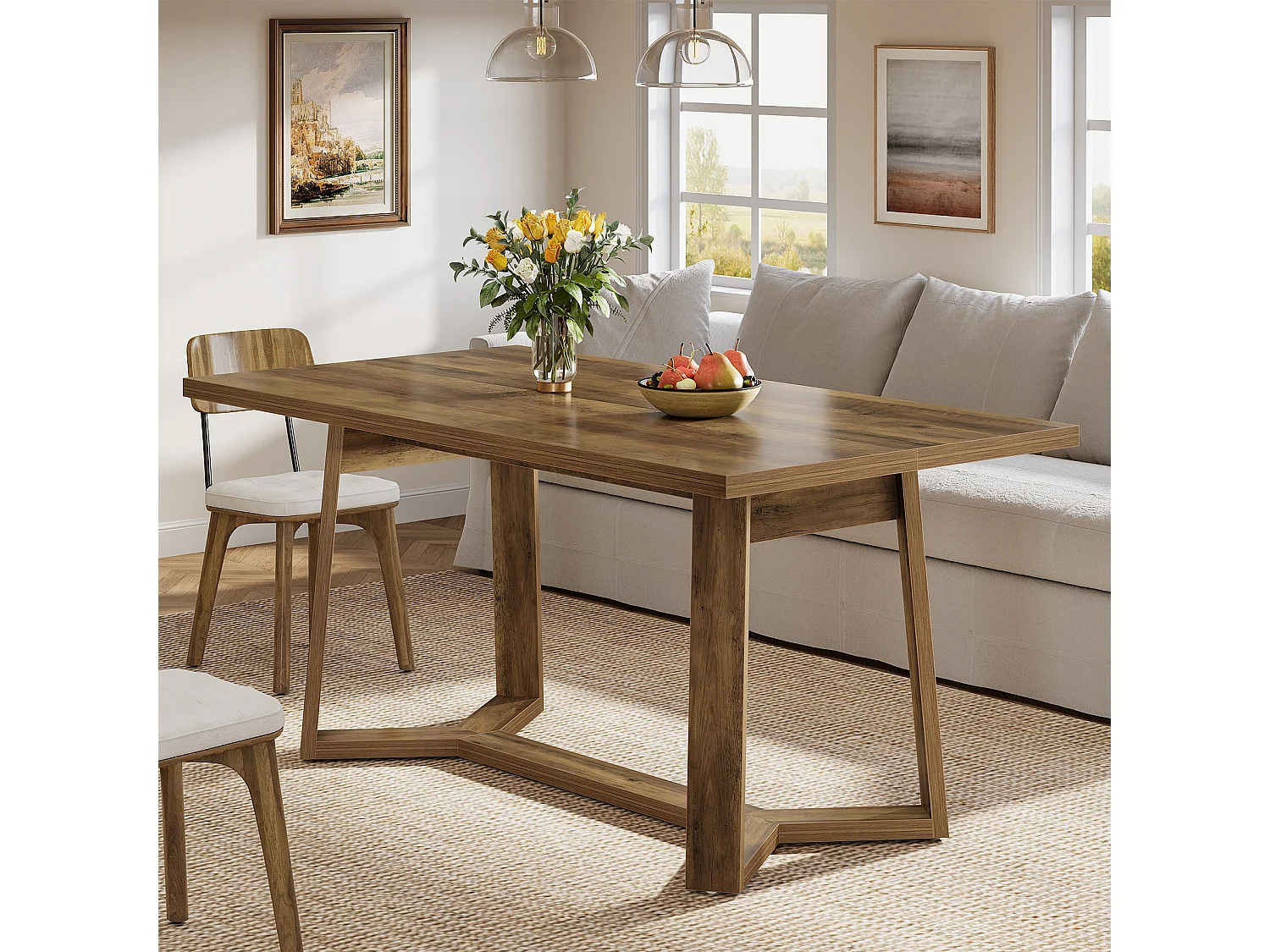 Table à manger pour 4 personnes, table de cuisine marron avec pieds robustes 120 x 80 x 75 cm
