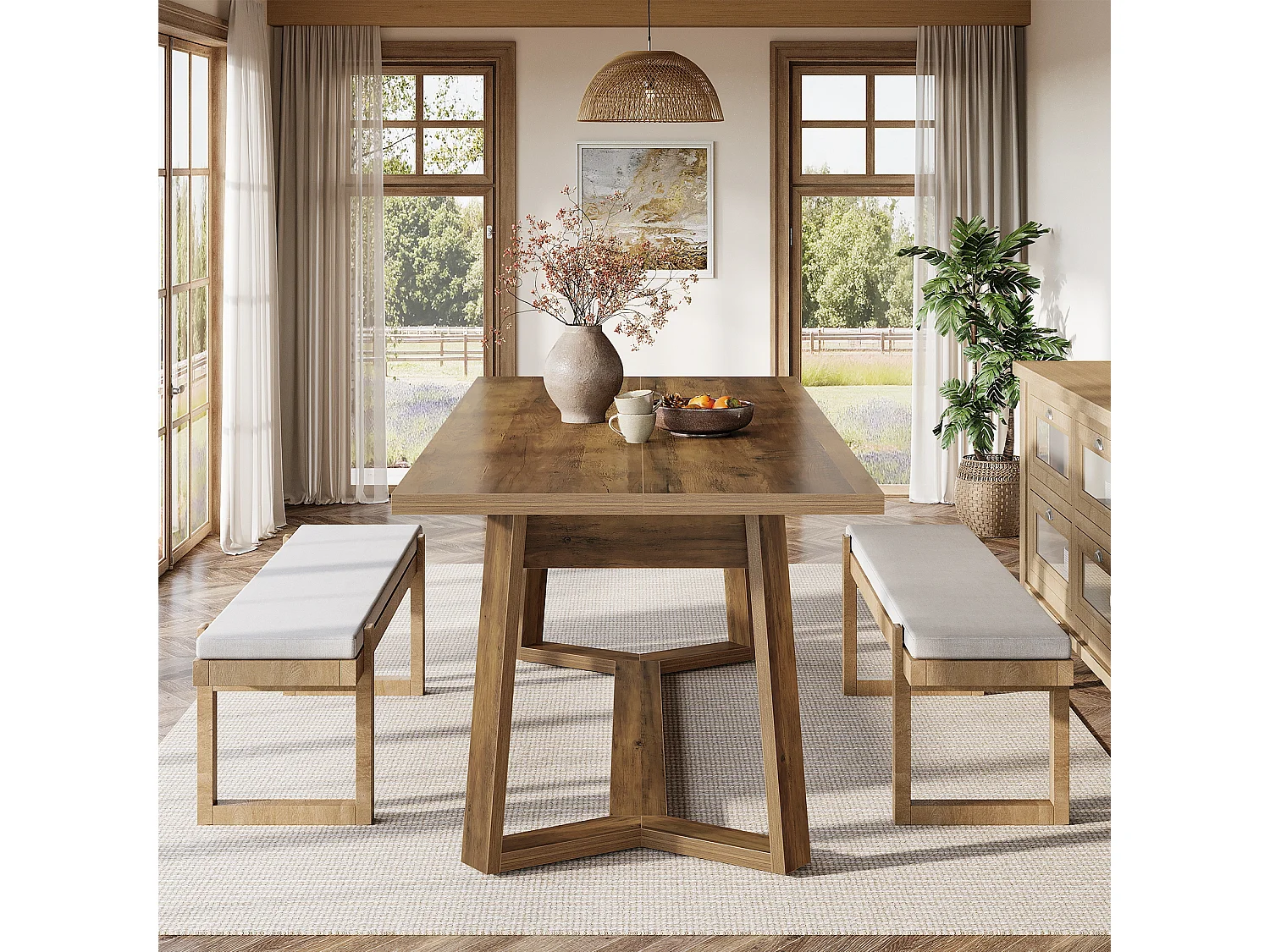 Table à manger pour 4 personnes, table de cuisine marron avec pieds robustes 120 x 80 x 75 cm