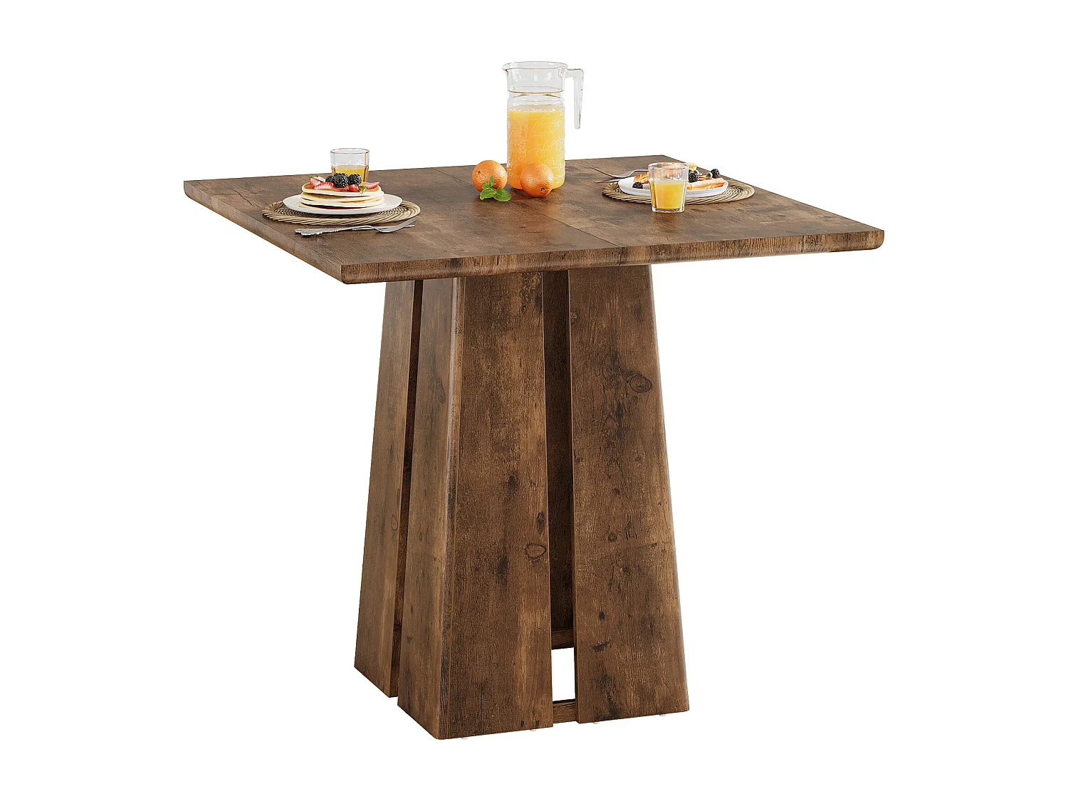 Table de salle à manger carrée pour 4 personnes, table de cuisine de style campagnard de 80 cm avec pied central robuste