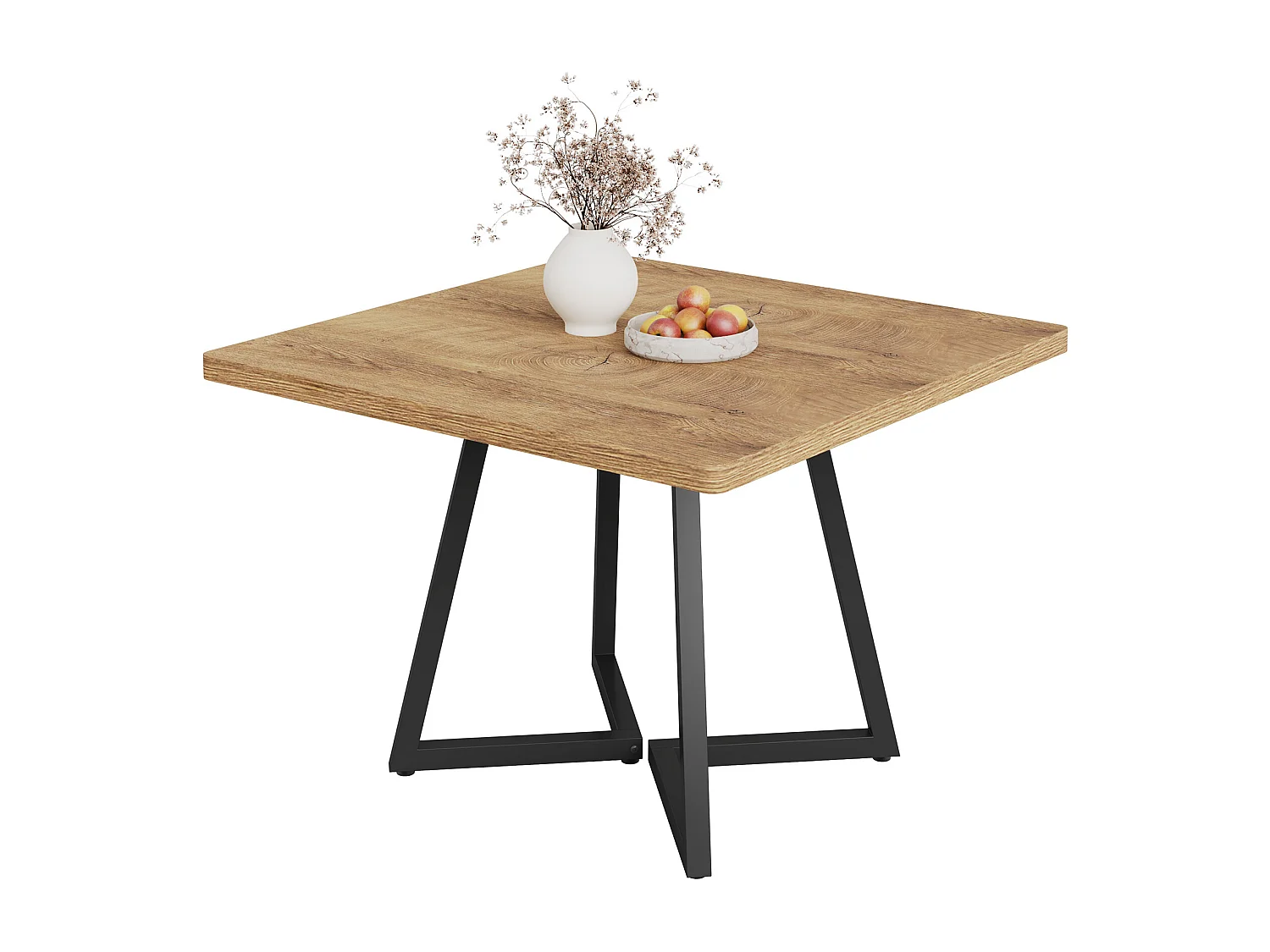 Table de salle à manger carrée pour 2 personnes, 80 cm, style moderne, avec piètement en métal