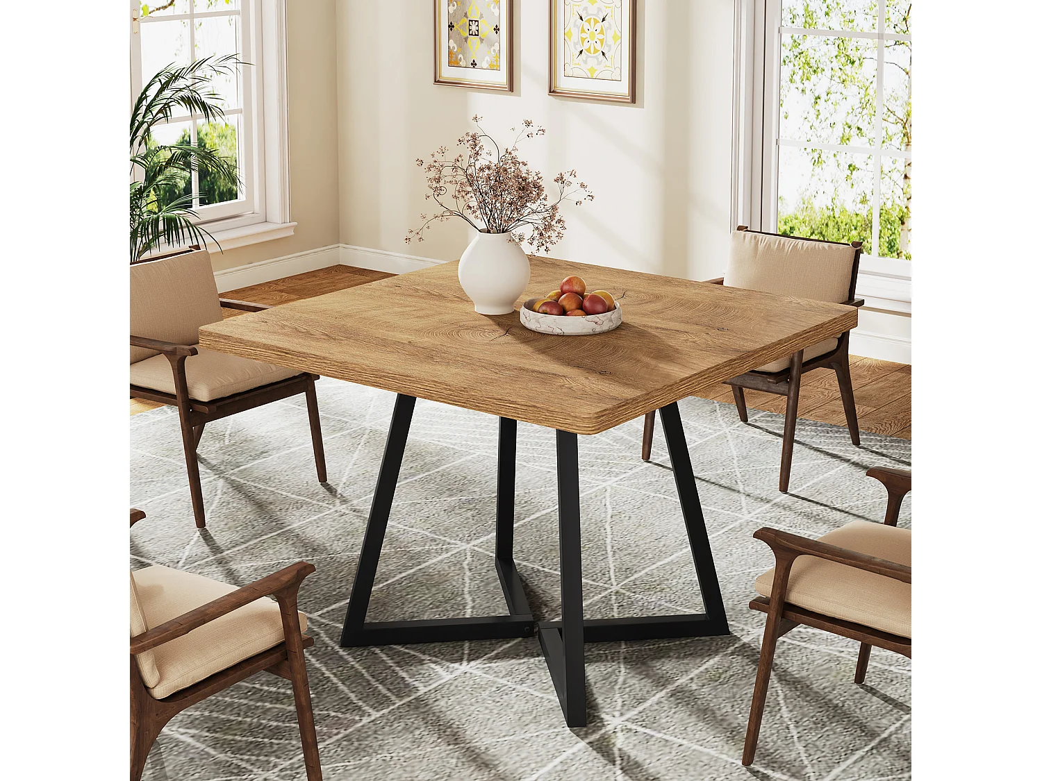 Table de salle à manger carrée pour 2 personnes, 80 cm, style moderne, avec piètement en métal