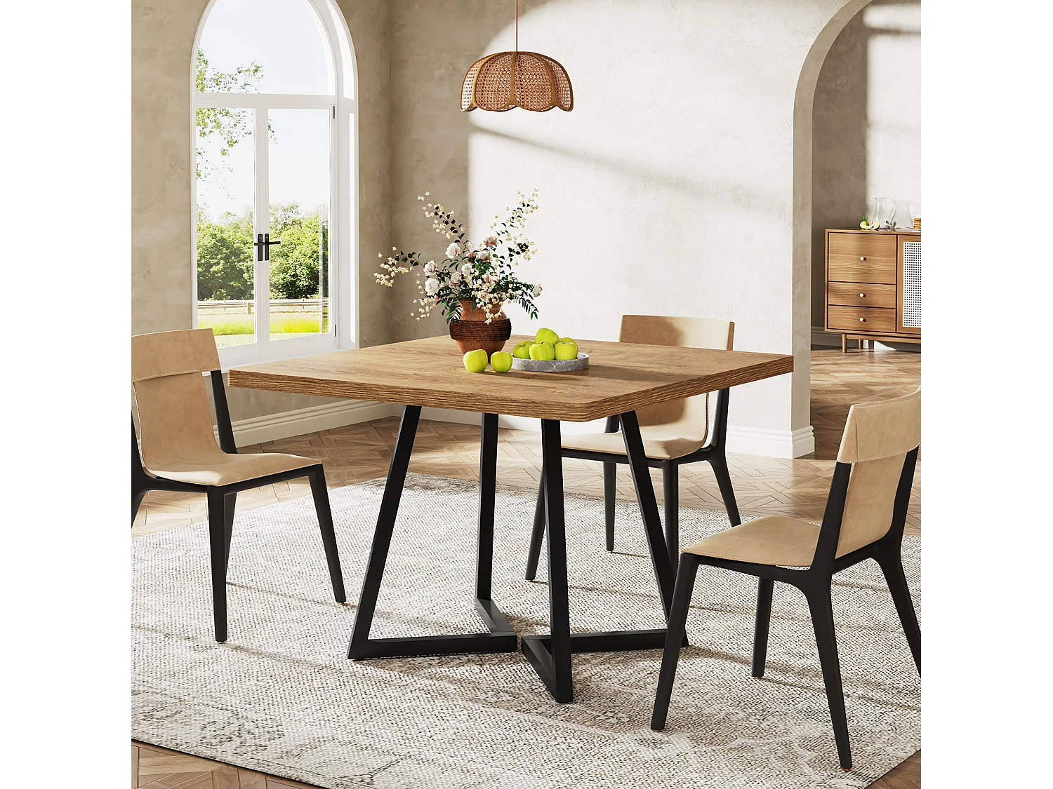 Table de salle à manger carrée pour 2 personnes, 80 cm, style moderne, avec piètement en métal