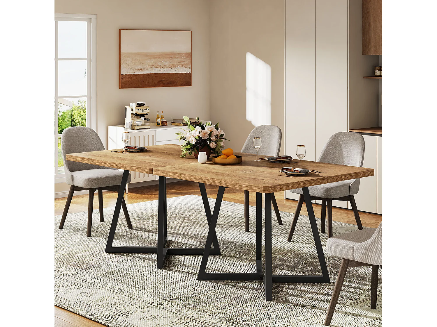 Table de salle à manger carrée pour 2 personnes, 80 cm, style moderne, avec piètement en métal