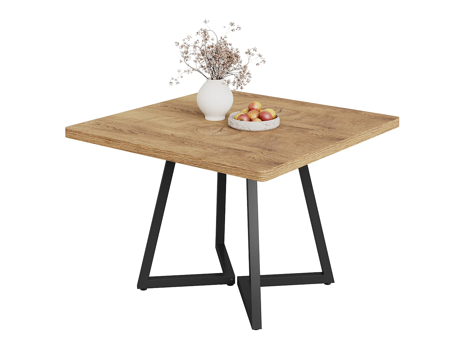 Table de salle à manger carrée pour 2 personnes, 80 cm, style moderne, avec piètement en métal