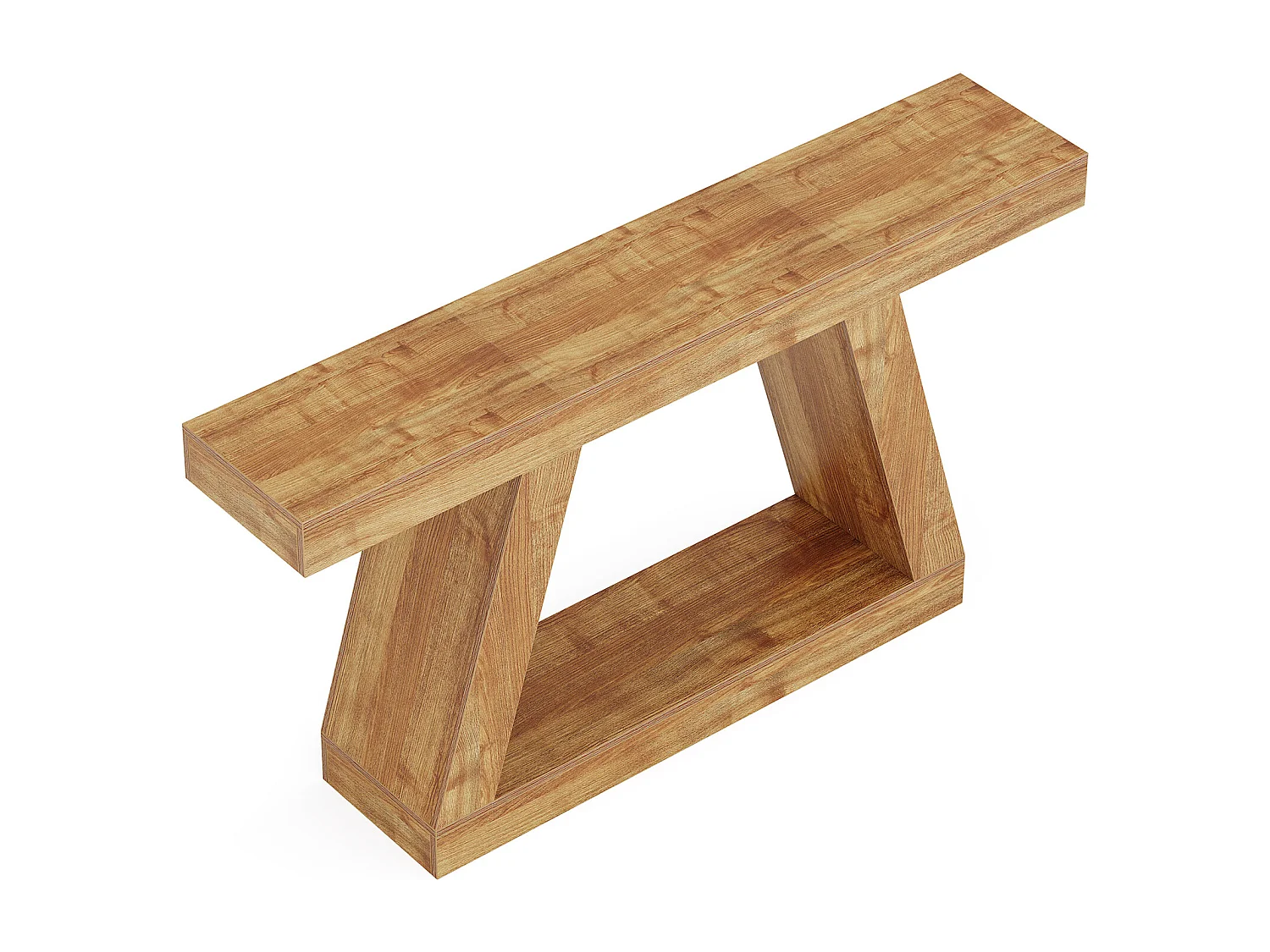 Console de style campagnard, table basse rustique de 140 cm avec rangement, marron naturel