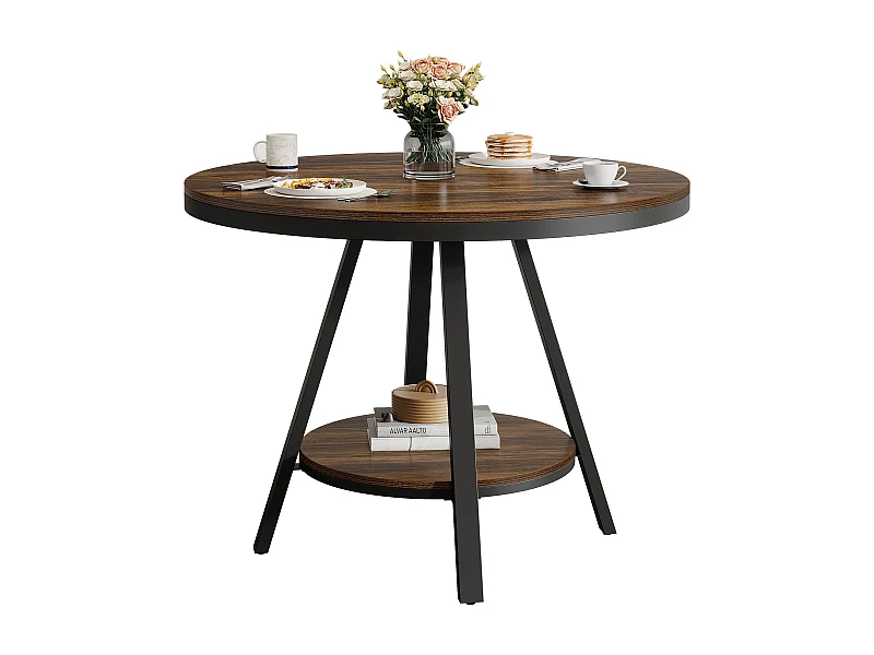 Table de salle à manger ronde industrielle à 2 niveaux, petite table de cuisine pour 2 à 4 personnes