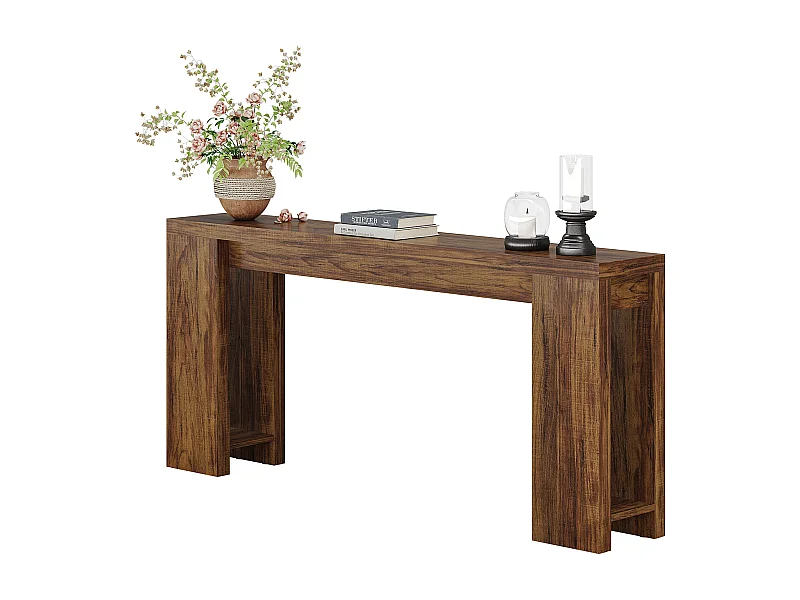 Console extra longue de 160 cm, table basse en bois de style campagnard à placer derrière le canapé
