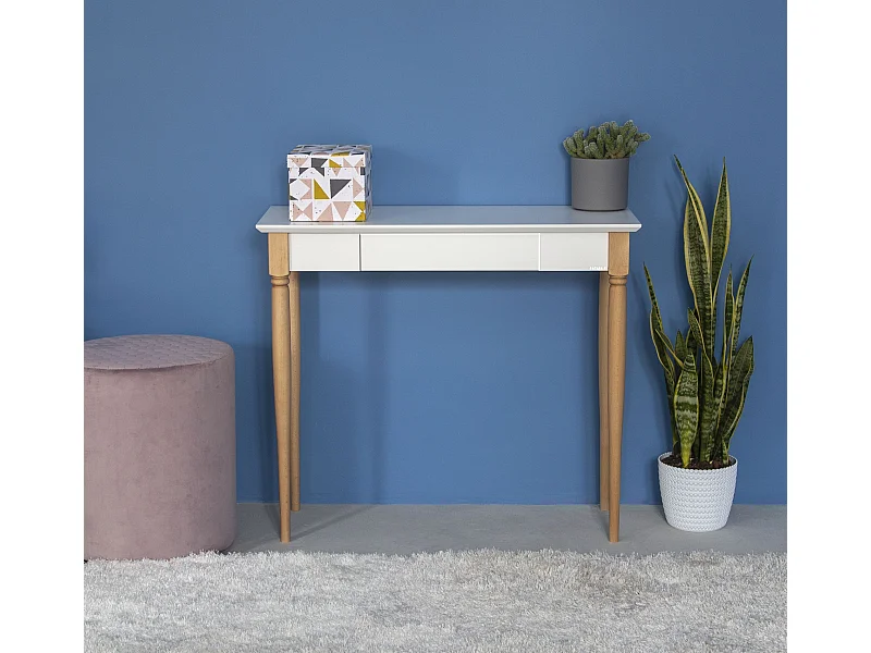Petit bureau avec tiroir 105 x 40 cm Mamo Blanc | Pieds en hêtre