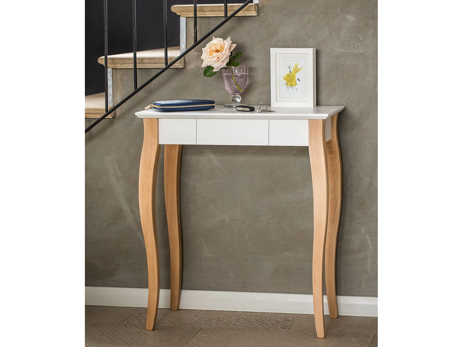 Petit bureau avec tiroir 65 x 40 cm Lillo Blanc | Pieds en hêtre
