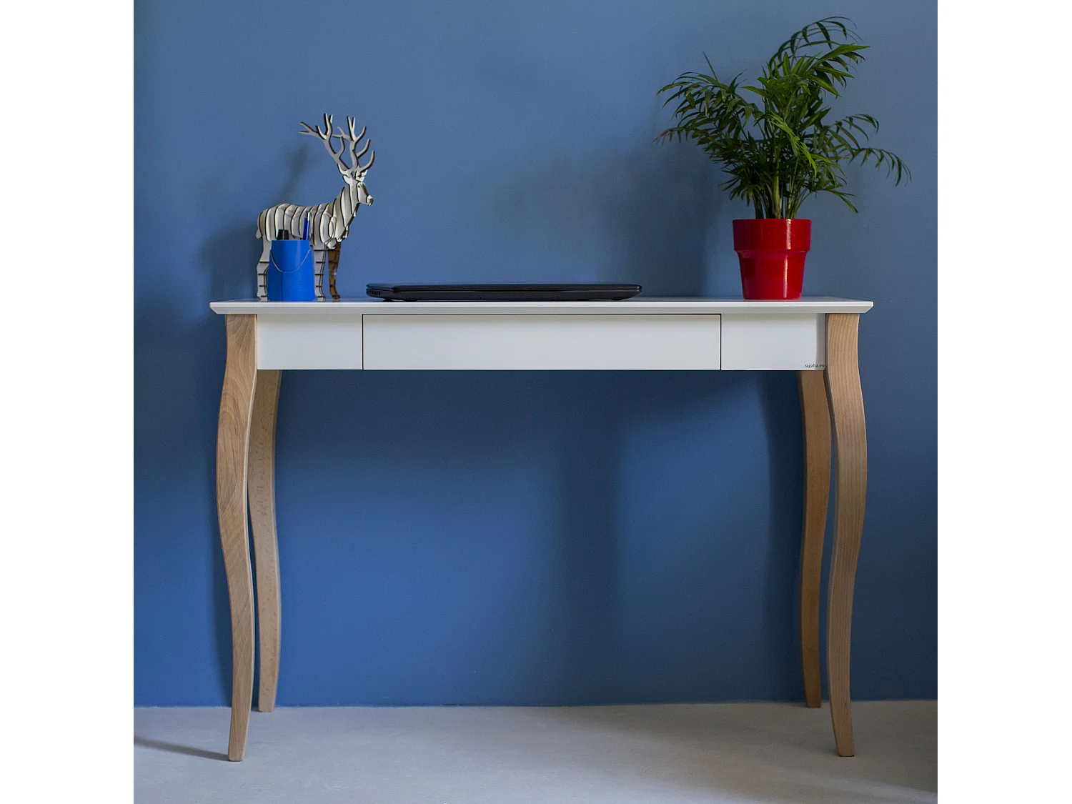 Lille skrivebord med skuffe 105 x 40 cm Lillo Hvid | Ben i bøgetræ