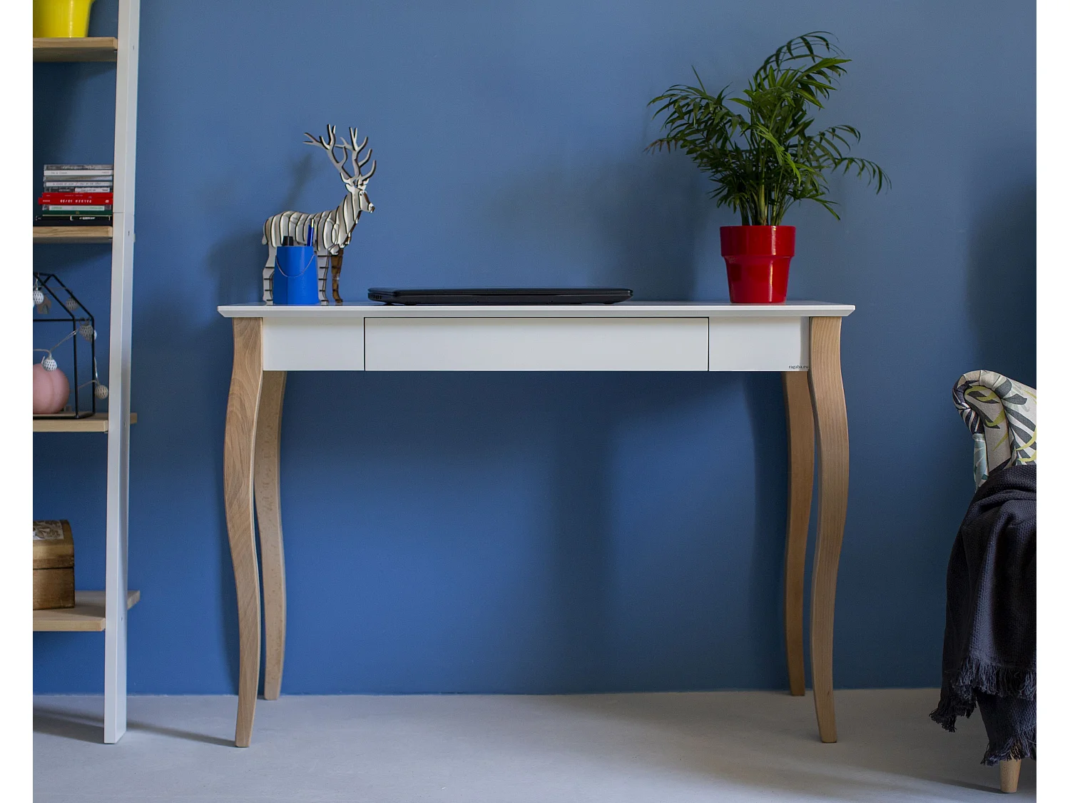 Lille skrivebord med skuffe 105 x 40 cm Lillo Hvid | Ben i bøgetræ