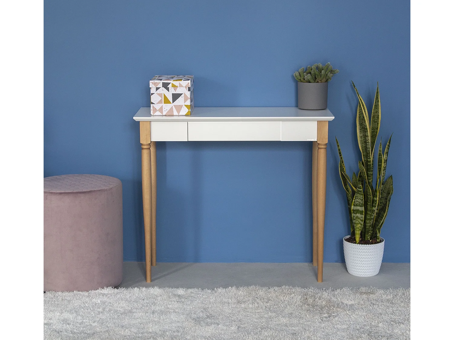 Lille skrivebord med skuff 85 x 40 cm Mamo Hvid | Ben i ask