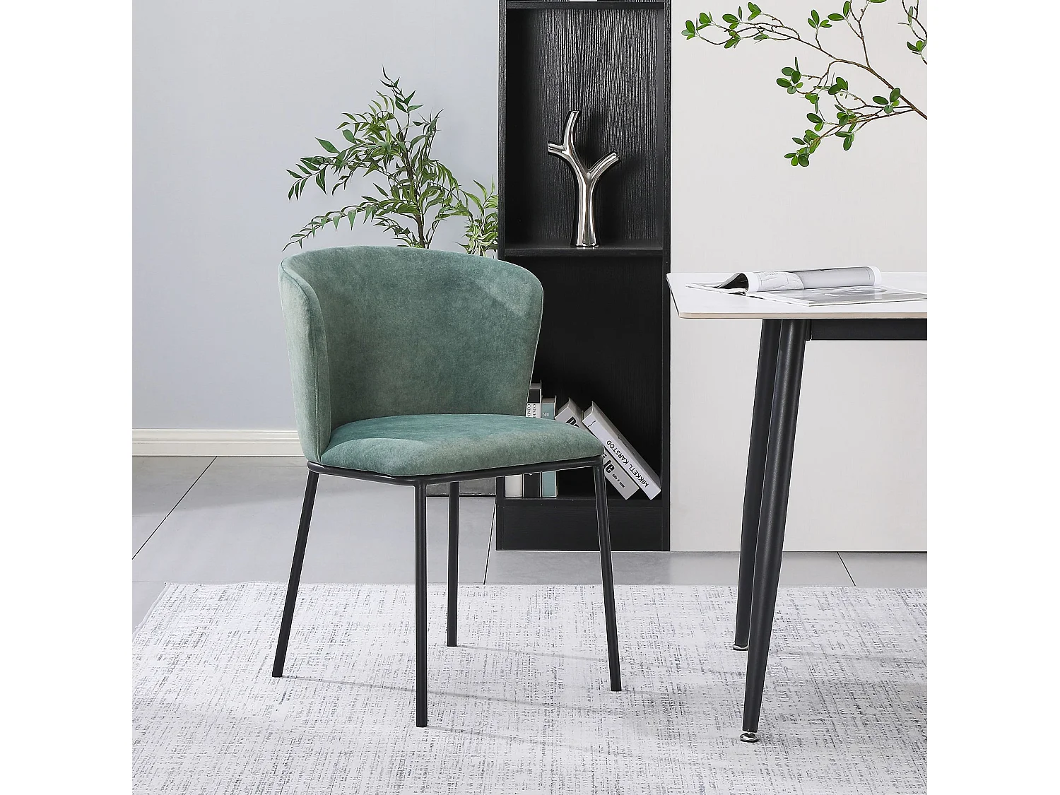 Chaise rembourrée – velours facile d’entretien vert sauge – CARBLE