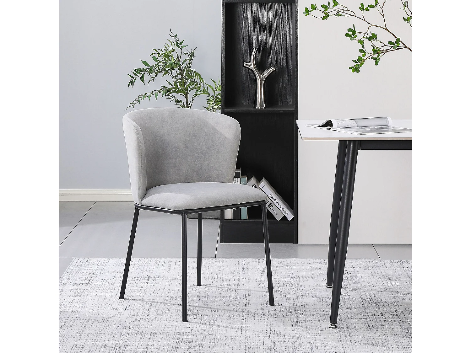 Chaise rembourrée – velours facile d’entretien gris clair – CARBLE