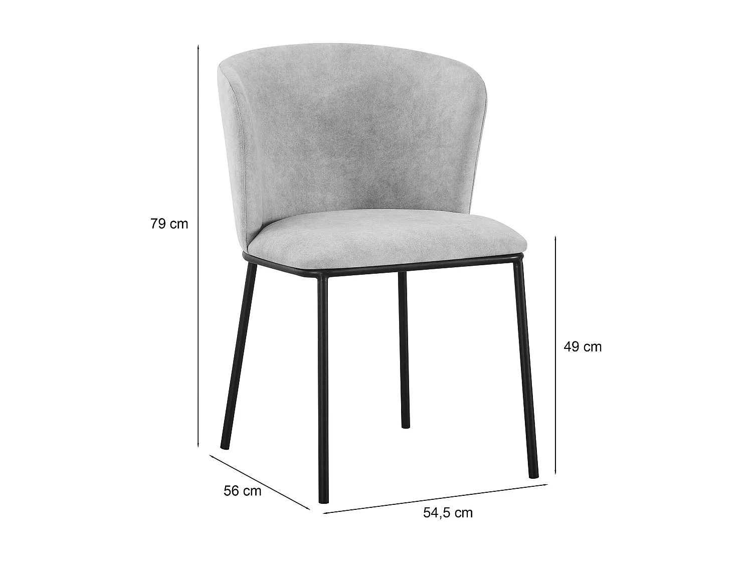 Chaise rembourrée – velours facile d’entretien gris clair – CARBLE