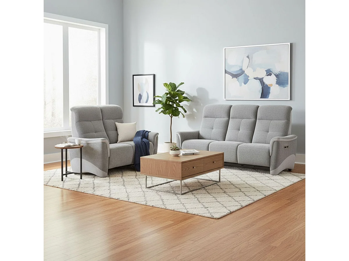 Ensemble canapé relax électrique 3 places + canapé fixe 2 places tissu maillé gris - AUSTRAL