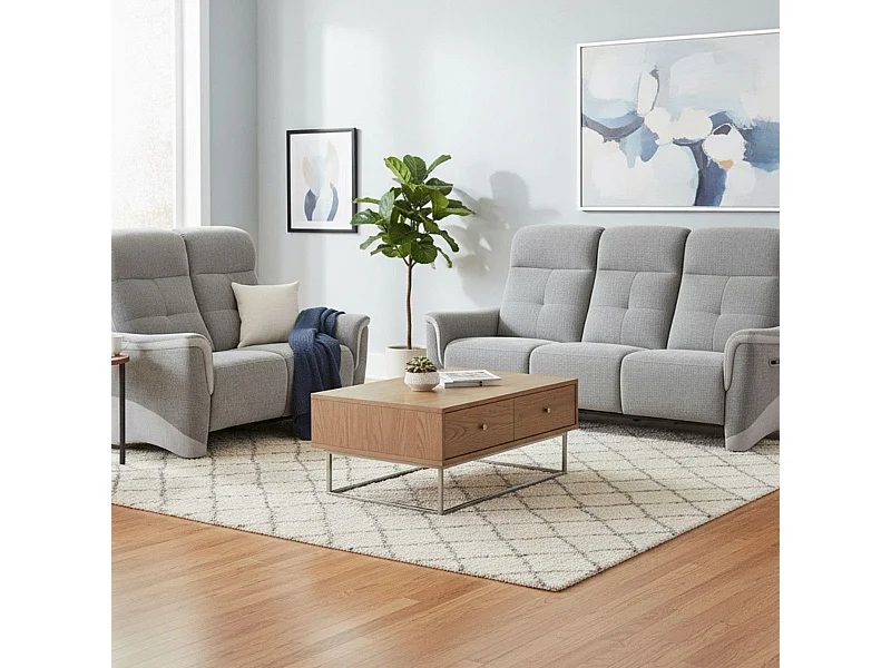 Ensemble canapé relax électrique 3 places + canapé fixe 2 places tissu maillé gris - AUSTRAL