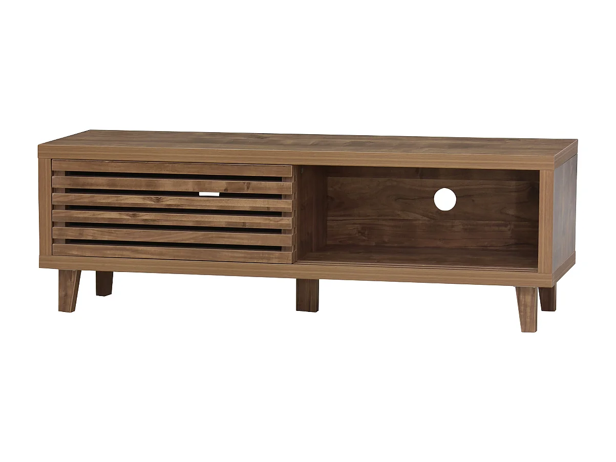 Meuble TV 2 portes coulissantes à lames ajourées L140 cm LIAM