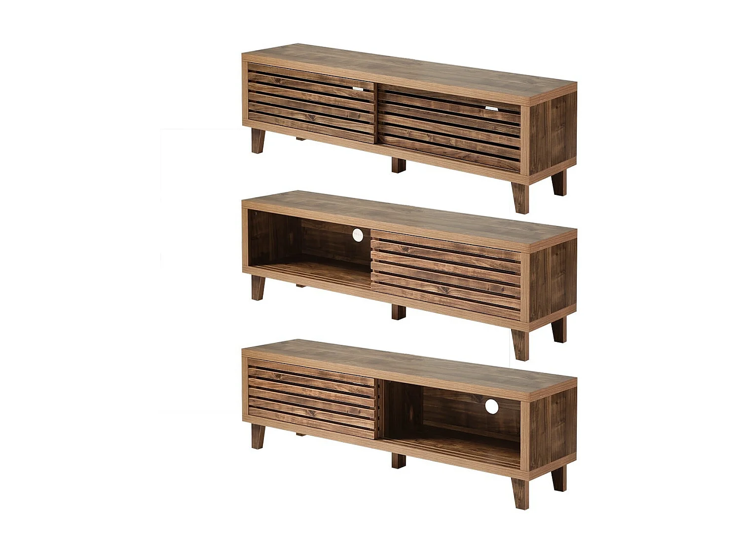 Meuble TV 2 portes coulissantes à lames ajourées L140 cm LIAM