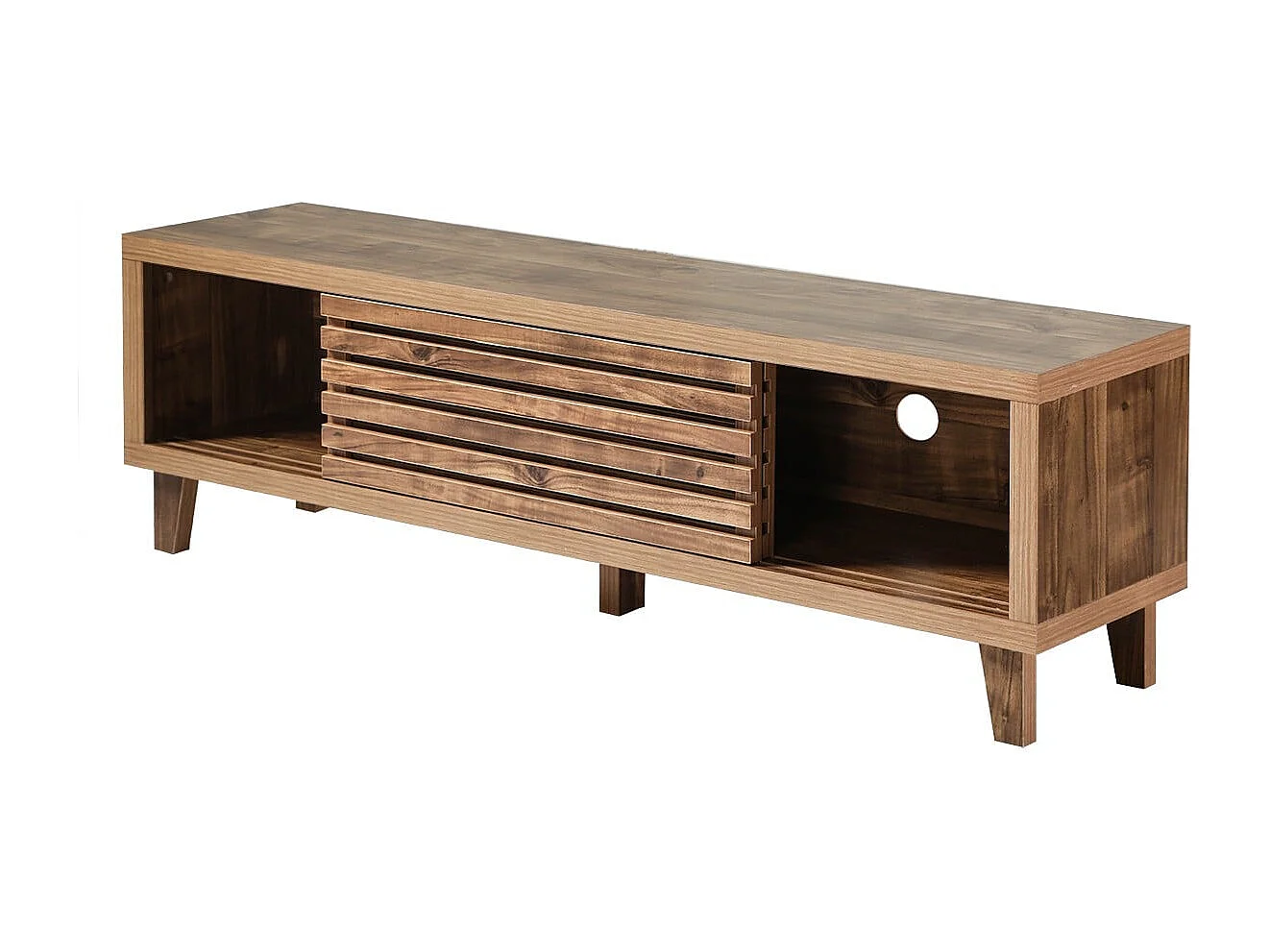 Meuble TV 2 portes coulissantes à lames ajourées L140 cm LIAM